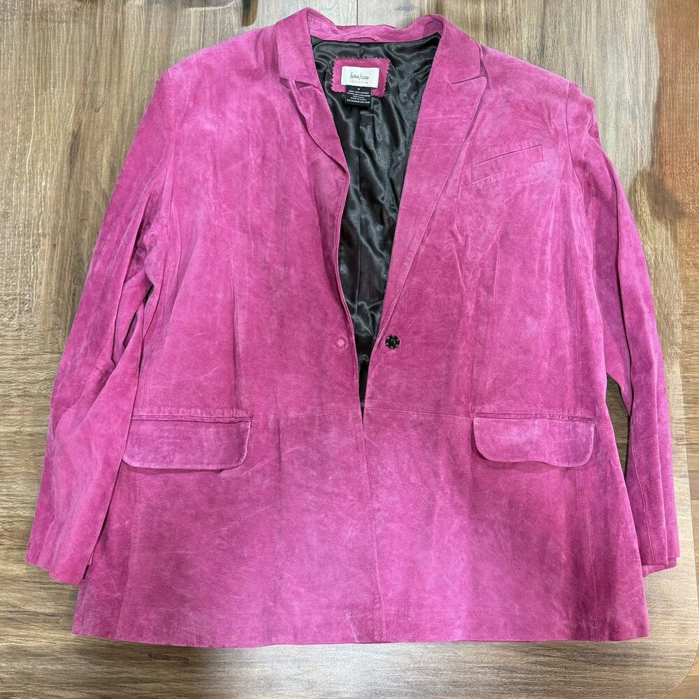Neiman Marcus Exclusive Magenta Pink 100% Leather Suede Jacket Women’s Size 1X